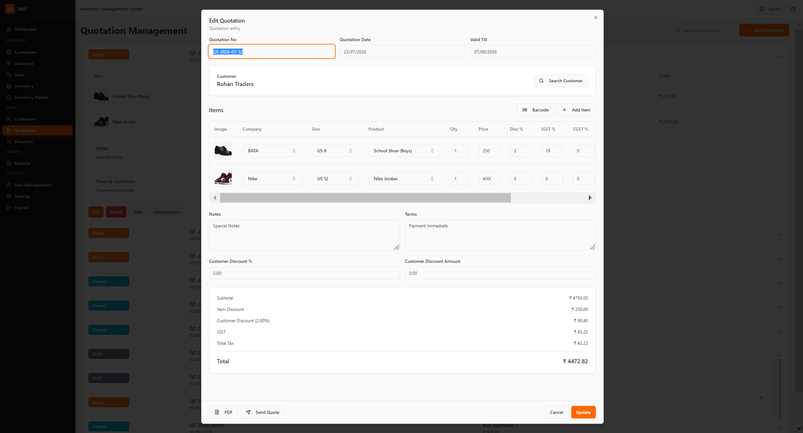 Quotation and inventory software